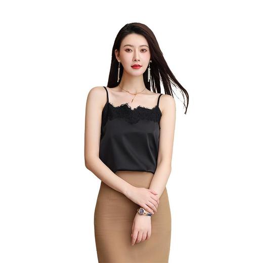 娜璐多 睫毛蕾丝吊带背心女设计感小众一字领西装内搭外穿打底上衣仿真丝 商品图4