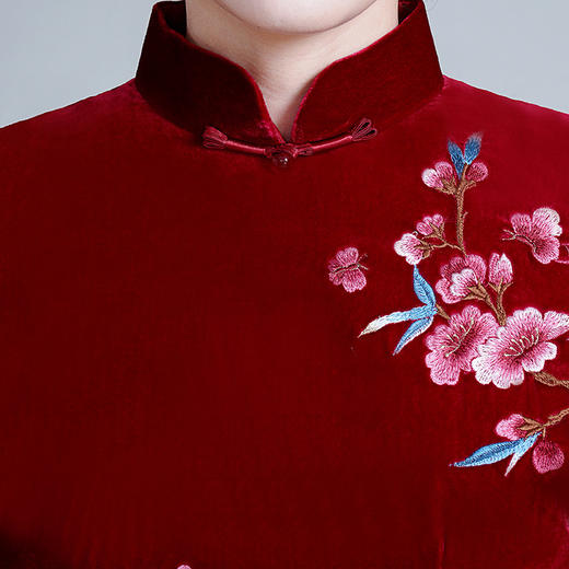 新款喜婆婆婚宴装平时可穿结婚礼服高贵酒红色真丝绒绣花旗袍秋季LHS-A36 商品图2