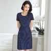 娜璐多 条纹短袖连衣裙薄款2023夏新款设计感通勤OL裙子女收腰显瘦高级感 商品缩略图1