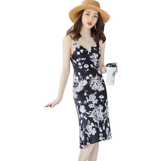 娜璐多 吊带连衣裙女2023年夏季新款法式复古气质通勤宽松显瘦印花中长裙 商品图4