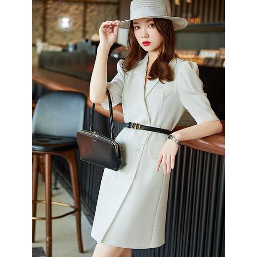 娜璐多 韩版西装连衣裙女夏季新款高级感西装裙收腰显瘦气质白色衬衣裙子 商品图2