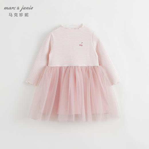 【吸湿发热】马克珍妮秋冬新款 女童半高领条纹网纱连衣裙231386 商品图2
