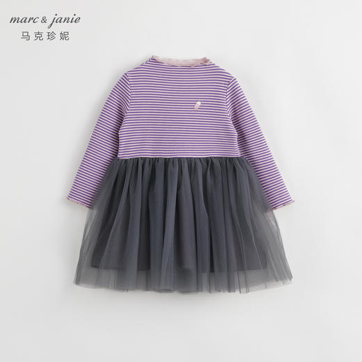 【吸湿发热】马克珍妮秋冬新款 女童半高领条纹网纱连衣裙231386 商品图1