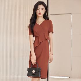 娜璐多 2023夏季新款连衣裙短袖紧身包臀时尚显瘦高腰一步裙女设计感OL女