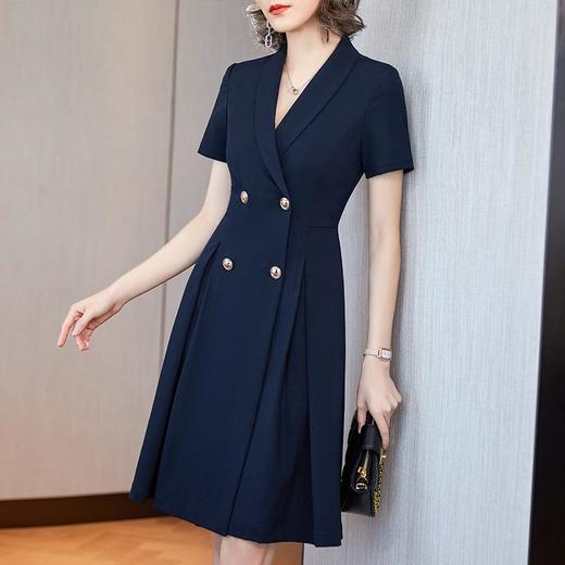 娜璐多 法式西装连衣裙女2023年夏季新款双排扣收腰显瘦OL职业通勤A字裙 商品图3
