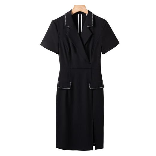 娜璐多 蓝色连衣裙女夏季新款气质高级感时尚藏青色裙高腰OL开叉中裙女 商品图4