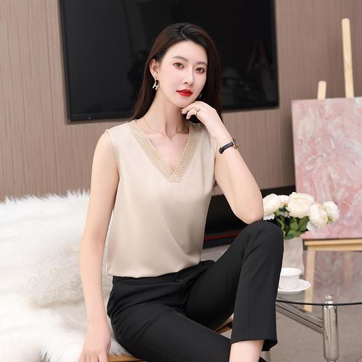 娜璐多 2023春夏新款仿醋酸短背心显瘦百搭上衣内搭气质V领打底衫 商品图2