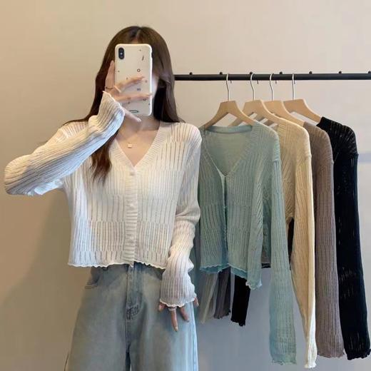 【V领针织开衫】秋季长袖短款小外套   纯色修身显高上衣  莫兰迪色系 商品图2