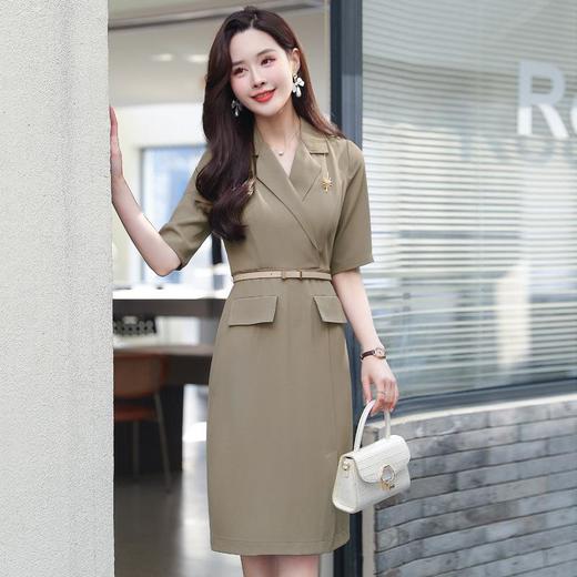 娜璐多 高级感质感显瘦中袖连衣裙薄款2023夏新款通勤包臀裙女送腰带胸针 商品图1