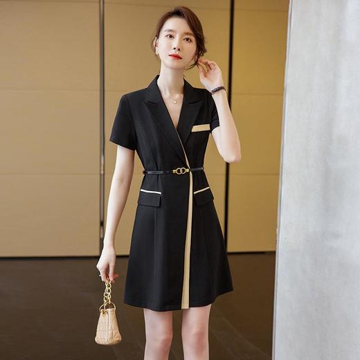 娜璐多 拼接撞色短袖西装连衣裙女夏季职业装气质女神OL2023新款裙子轻熟 商品图2