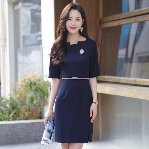 娜璐多 简约风时尚中袖连衣裙夏季薄款2023年新款开叉配腰带设计感通勤OL 商品图1