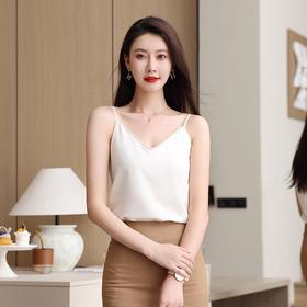 娜璐多 小吊带背心女春秋配西装内搭美背外穿无袖上衣防醋酸缎珍珠打底女