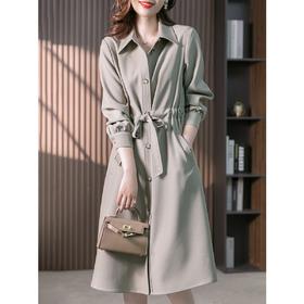 【现货7天】设计感收腰衬衫裙女中长款连衣裙2023秋装新款韩版显瘦长裙子