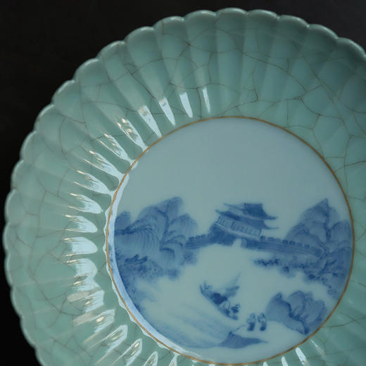 景德镇 忘言/手绘汝釉开片青花江南春壶承 手绘茶盘仿古果盘干泡盘茶点盘 商品图4