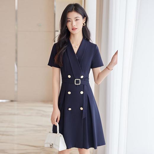娜璐多 高级感短袖西装连衣裙女夏季时尚气质高腰裙子2023新款双排扣优雅 商品图1