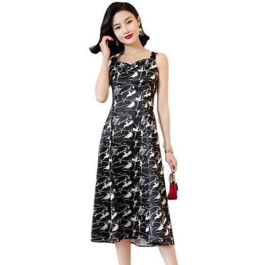 娜璐多 高端洋气连衣裙女2023年夏季中长款仿醋酸缎面印花设计感法式裙子 商品图4