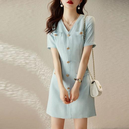 娜璐多 法式小香风白色连衣裙女2023夏季新款高级感气质名媛V领短袖裙子 商品图0