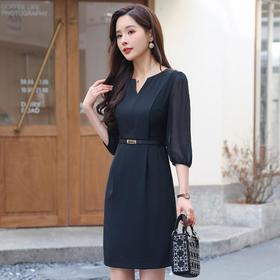 娜璐多 高级感中袖连衣裙女夏薄款2023新款网纱拼接气质女神范裙子送腰带