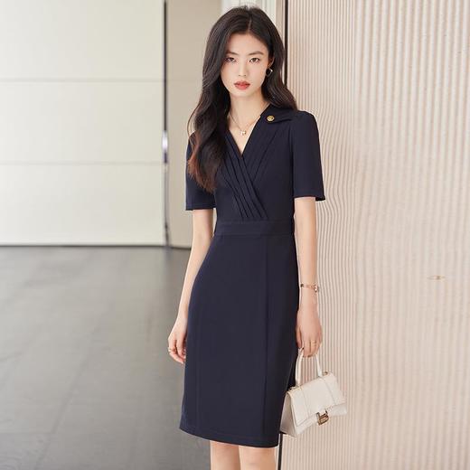 娜璐多 V领连衣裙女2023夏季新款短袖通勤气质女神范高端时尚收腰裙轻熟 商品图3