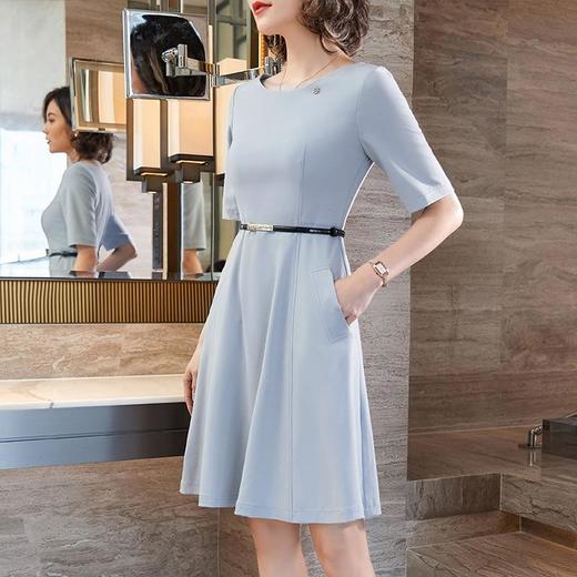 娜璐多 2023新款夏季连衣裙女短袖职业装韩版收腰修身带口袋气质优雅裙子 商品图0