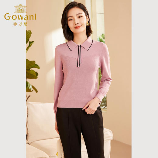 乔万尼秋新品羊毛衫衬衫领百搭针织衫ET3M771 商品图2