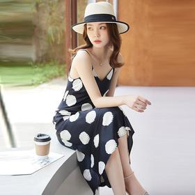 娜璐多 仿醋酸V领吊带连衣裙女夏季新款高级感小个子2023新款打底外穿裙