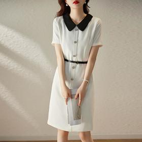 娜璐多 白色短袖连衣裙女2023夏季新款高级感温柔风名媛气质收腰通勤裙子