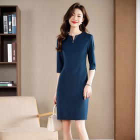 娜璐多 职业装连衣裙女夏季2023新款高级感中袖气质收腰七分袖通勤风裙子