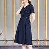 娜璐多 连衣裙女2023夏季新款V领收腰短袖时尚气质女神范通勤中长款裙子 商品缩略图2