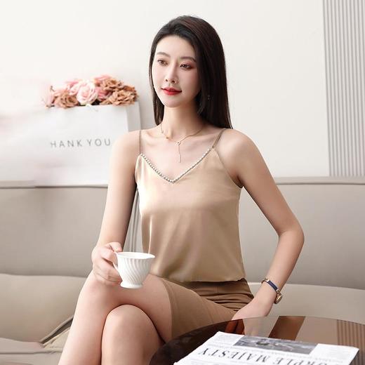 娜璐多 小吊带背心女春秋配西装内搭美背外穿无袖上衣防醋酸缎珍珠打底女 商品图2