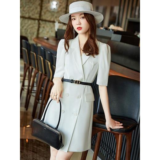 娜璐多 韩版西装连衣裙女夏季新款高级感西装裙收腰显瘦气质白色衬衣裙子 商品图0