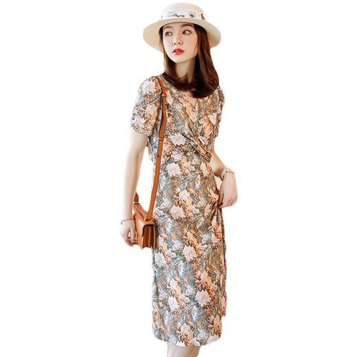 娜璐多 法式碎花连衣裙女2023夏季收腰显瘦遮肉气质小清新中长款雪纺裙 商品图4