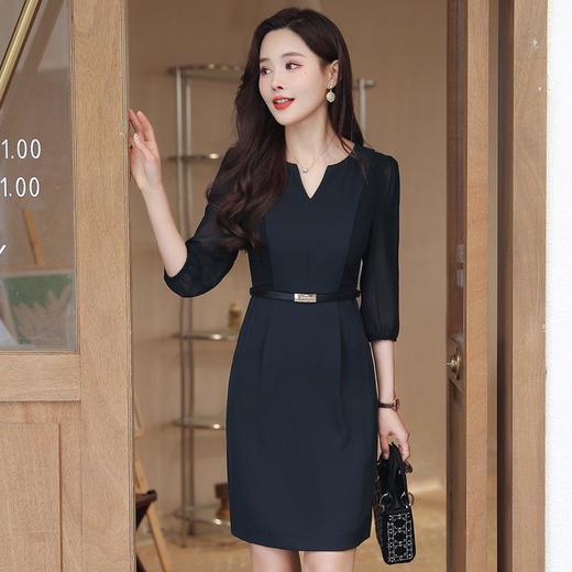 娜璐多 高级感中袖连衣裙女夏薄款2023新款网纱拼接气质女神范裙子送腰带 商品图3