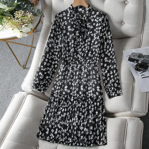 娜璐多 碎花雪纺连衣裙子女装2023年春秋新款长袖气质时尚潮流中长款裙子 商品图2