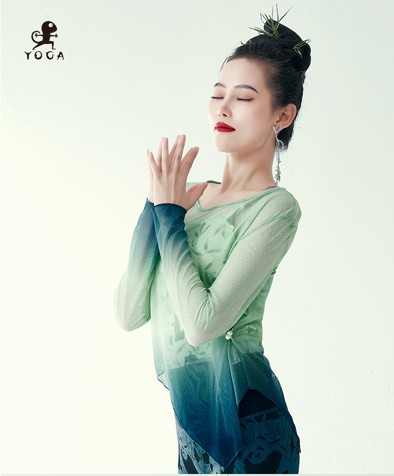 壁虎瑜伽【2309SY244】渐变网纱透气长袖罩衫（无胸垫）【5天发货】