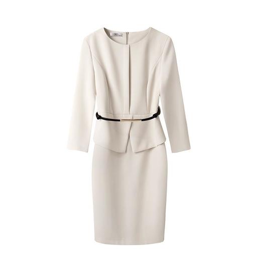 娜璐多 高级感米白色连衣裙女2023早秋新款气质女神范修身显瘦职业长袖裙 商品图4