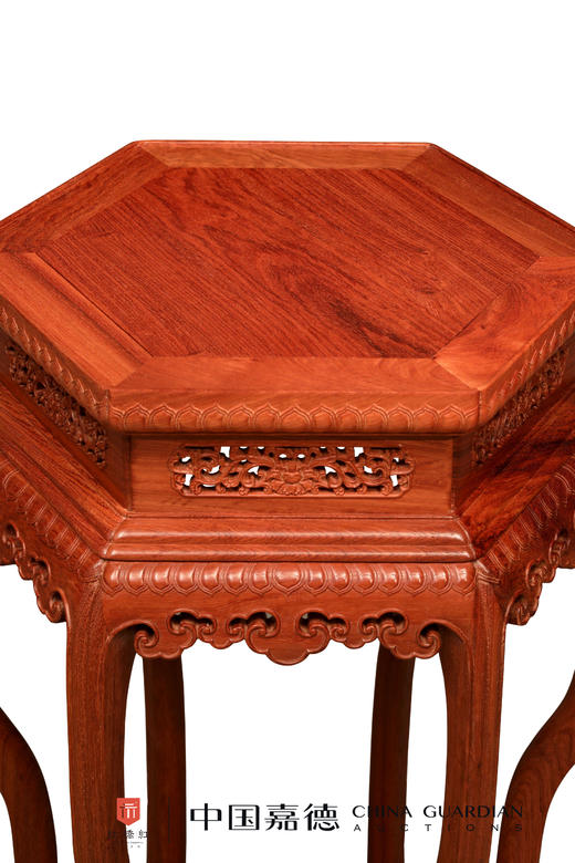 红桥红  家具严选  缅甸花梨（大果紫檀）  【故宫款六足如意带托尼 花架】 商品图1