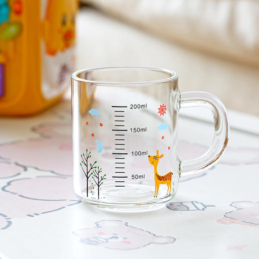 Z2502 宝宝戒奶瓶 带刻度玻璃牛奶杯250ml 带密封盖送吸管 小鹿中号 商品图2