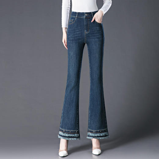 DD-复古做旧毛边微喇牛仔裤女夏季2023新款高腰修身显瘦马蹄裤 商品图6