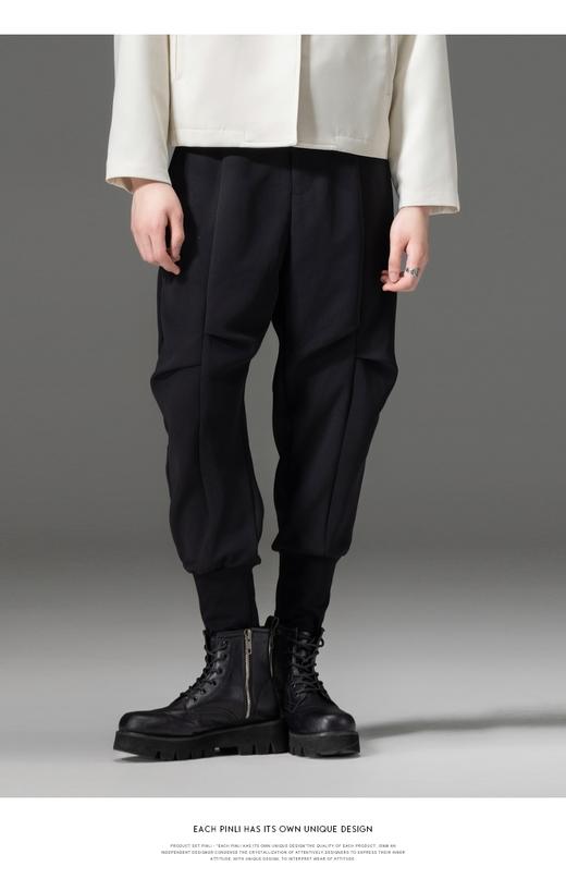 PINLI品立春装新品黑色小脚裤子束脚男士休闲长裤B233117017 商品图0