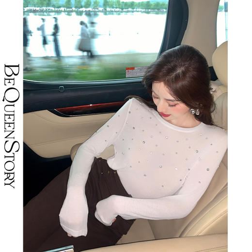 BeQueenStory【星动女神】轻奢修身纯色套头针织时尚圆领绵羊毛衫 商品图0