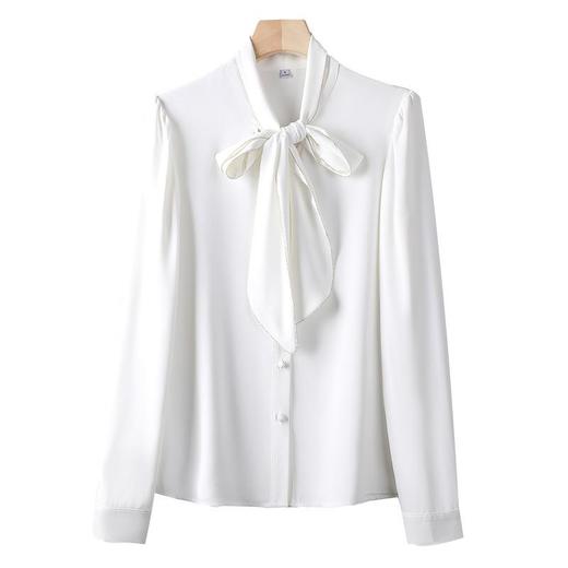 娜璐多 法式蝴蝶结系带雪纺长袖衬衫女时尚打底衫职业OL百搭飘带气质衬衣 商品图3