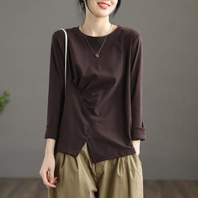 雀说时尚五色五码女装显瘦长袖皱褶开叉女装T恤打底衫上衣ALC025-601