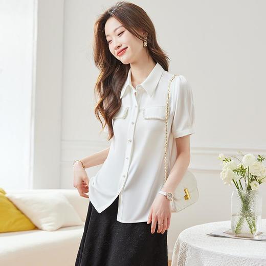 娜璐多 钉珠气质OL精致衬衫女2023夏季新款法式设计感上衣女清新衬衣百搭 商品图1