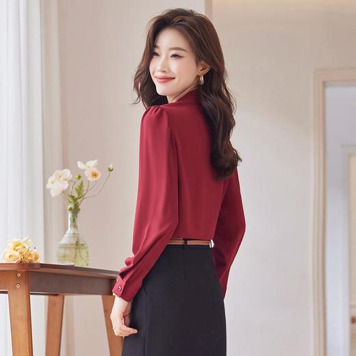 娜璐多 法式蝴蝶结系带雪纺长袖衬衫女时尚打底衫职业OL百搭飘带气质衬衣 商品图2