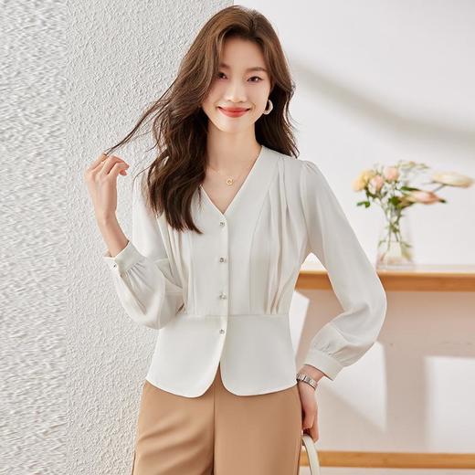 娜璐多 小香风短款V领雪纺衫女士上衣2023早秋新款设计感OL收腰洋气小衫 商品图1