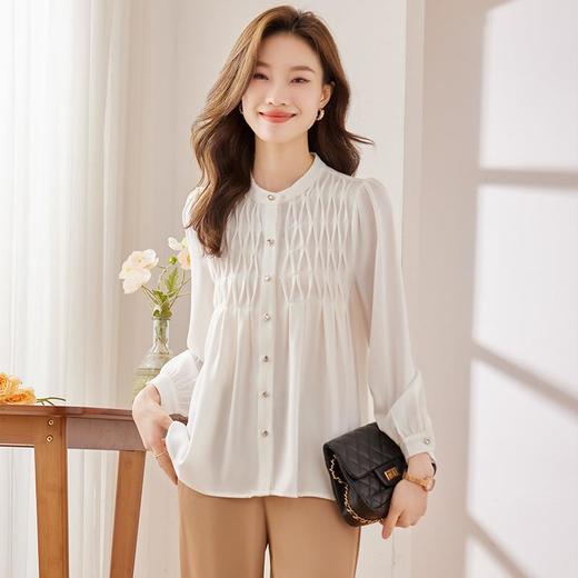 娜璐多 法式立领长袖褶皱衬衫女2023早秋新款设计感气质百搭小衫减龄上衣 商品图1