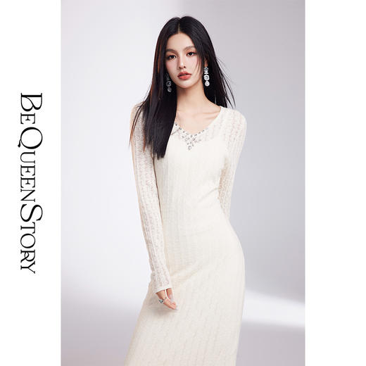 BeQueenStory【冰岛恋人】秋冬时尚简约修身百搭长袖连衣裙带吊带 商品图4