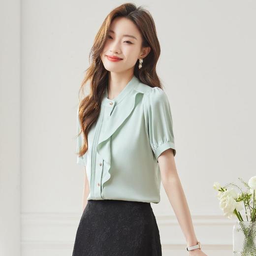 娜璐多 荷叶边短袖衬衫女2023夏新款雪纺衬衣洋气法式别致上衣设计感韩版 商品图3
