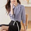 娜璐多 时尚减龄木耳边长袖衬衫女早秋2023百搭OL设计内搭打底通勤白衬衣 商品缩略图2